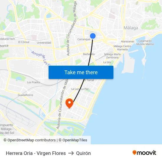 Herrera Oria - Virgen Flores to Quirón map