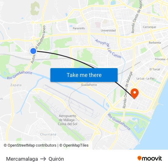 Mercamalaga to Quirón map