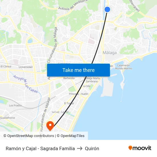 Ramón y Cajal - Sagrada Familia to Quirón map