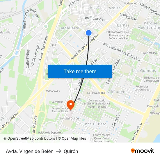 Avda. Virgen de Belén to Quirón map