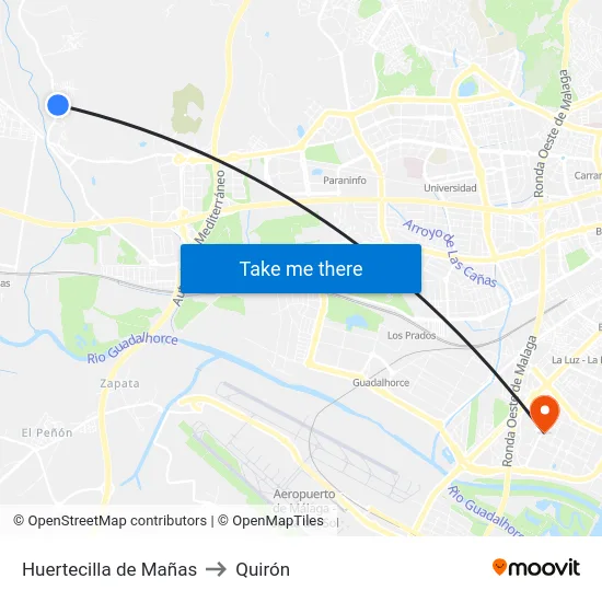 Huertecilla de Mañas to Quirón map