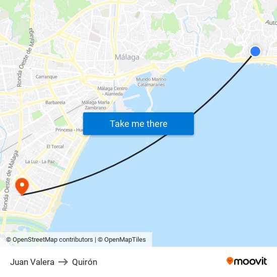 Juan Valera to Quirón map