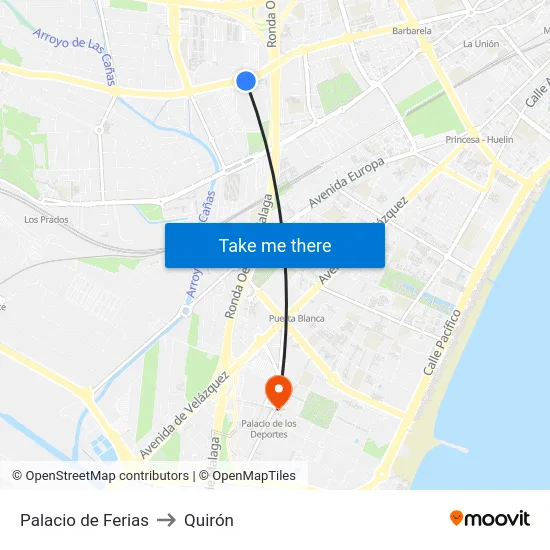 Palacio de Ferias to Quirón map