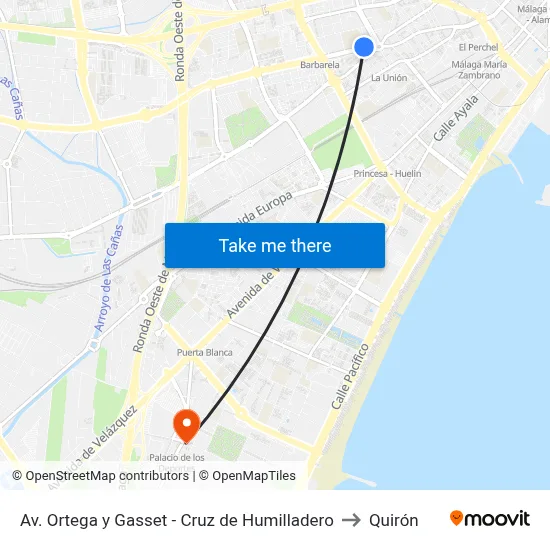 Av. Ortega y Gasset - Cruz de Humilladero to Quirón map
