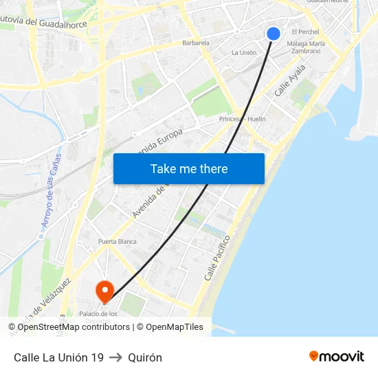 Calle La Unión 19 to Quirón map