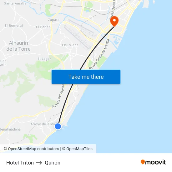 Hotel Tritón to Quirón map