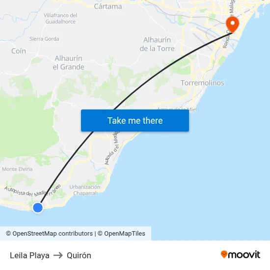 Leila Playa to Quirón map