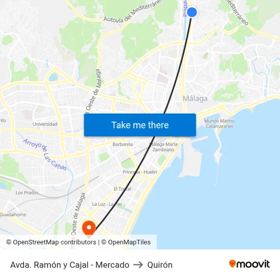 Avda. Ramón y Cajal - Mercado to Quirón map