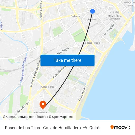 Paseo de Los Tilos - Cruz de Humilladero to Quirón map