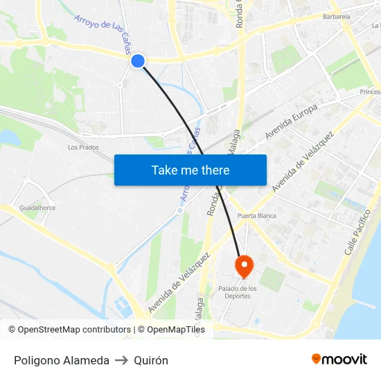 Poligono Alameda to Quirón map