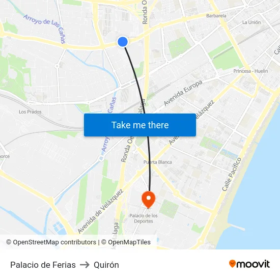 Palacio de Ferias to Quirón map