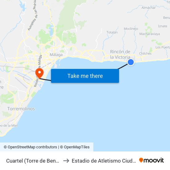 Cuartel (Torre de Benagalbón Pc) to Estadio de Atletismo Ciudad de Málaga map