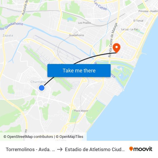 Torremolinos - Avda. San Javier to Estadio de Atletismo Ciudad de Málaga map