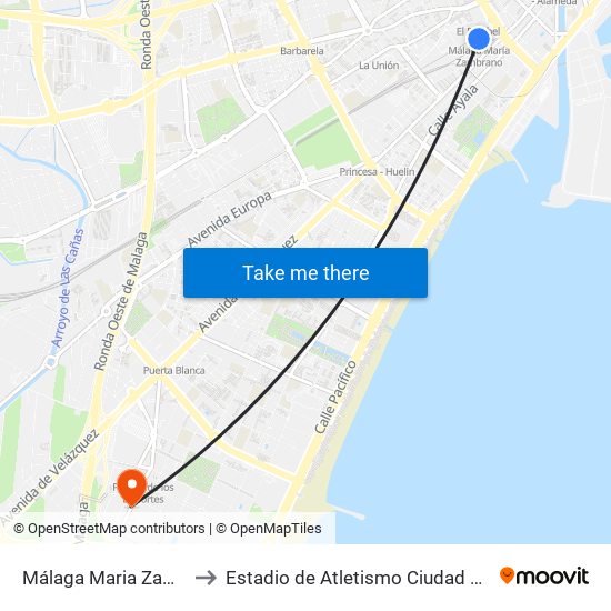 Málaga Maria Zambrano to Estadio de Atletismo Ciudad de Málaga map