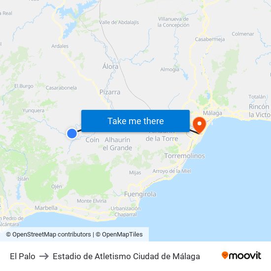 El Palo to Estadio de Atletismo Ciudad de Málaga map