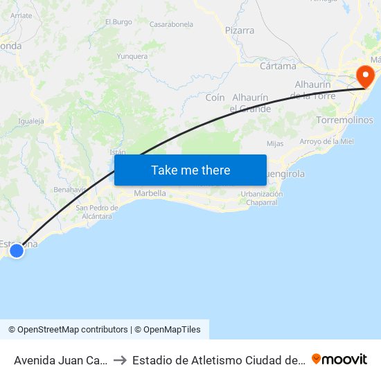 Avenida Juan Carlos I to Estadio de Atletismo Ciudad de Málaga map
