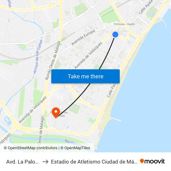Avd. La Paloma to Estadio de Atletismo Ciudad de Málaga map