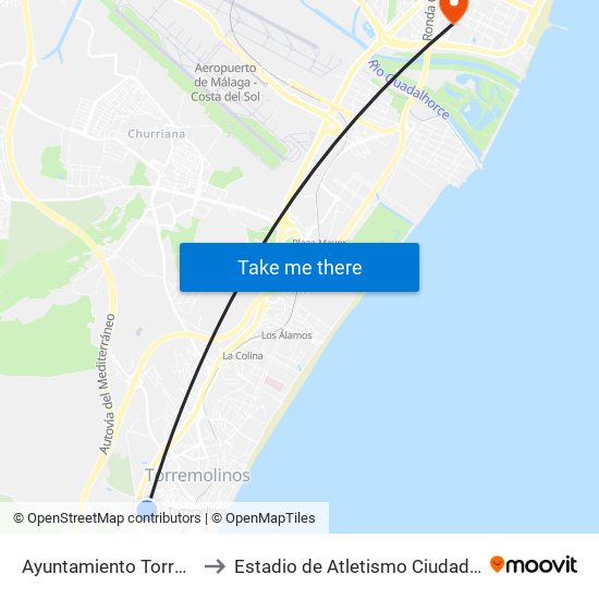 Ayuntamiento Torremolinos to Estadio de Atletismo Ciudad de Málaga map