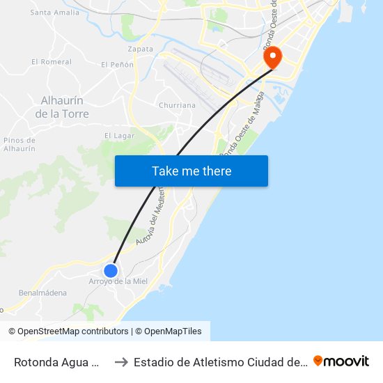 Rotonda Agua Marina to Estadio de Atletismo Ciudad de Málaga map