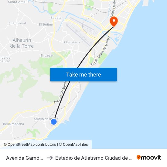 Avenida Gamonal 1 to Estadio de Atletismo Ciudad de Málaga map