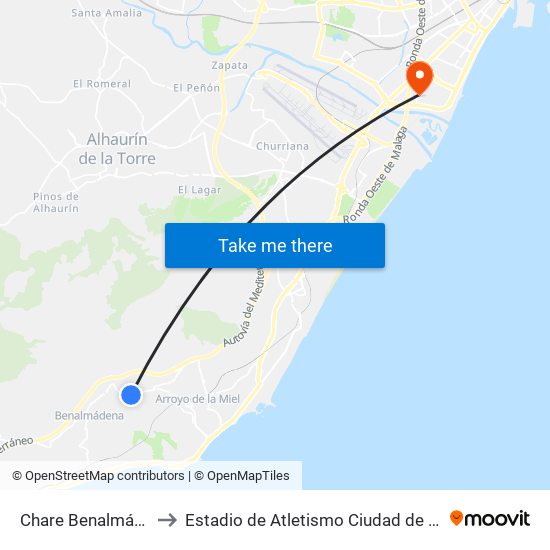 Chare Benalmádena to Estadio de Atletismo Ciudad de Málaga map