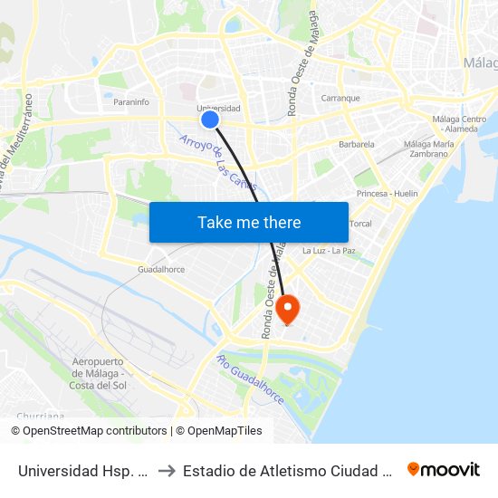 Universidad Hsp. Clínico to Estadio de Atletismo Ciudad de Málaga map