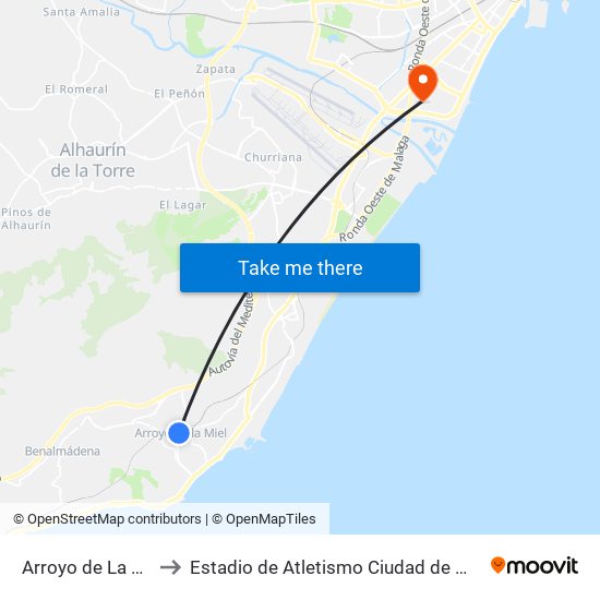 Arroyo de La Miel to Estadio de Atletismo Ciudad de Málaga map