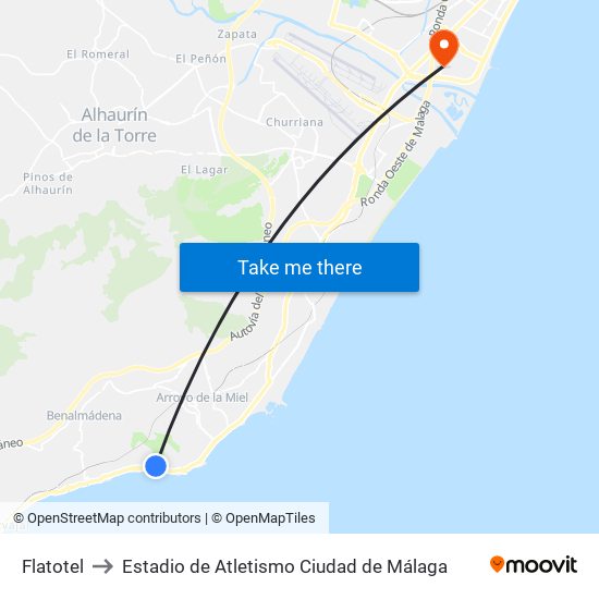 Flatotel to Estadio de Atletismo Ciudad de Málaga map