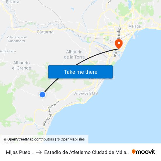 Mijas Pueblo to Estadio de Atletismo Ciudad de Málaga map