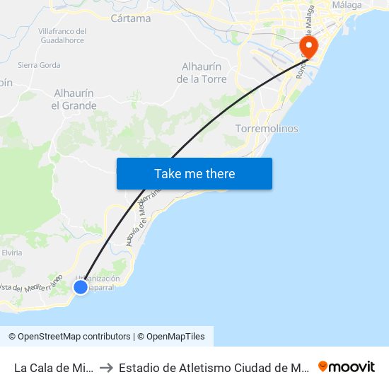 La Cala de Mijas to Estadio de Atletismo Ciudad de Málaga map