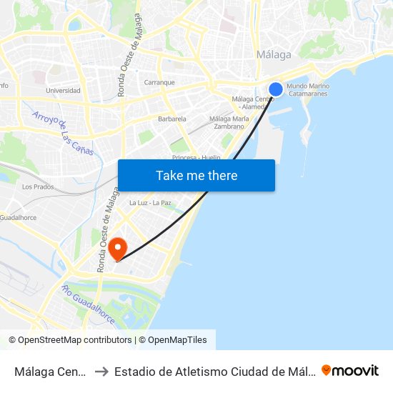 Málaga Centro to Estadio de Atletismo Ciudad de Málaga map