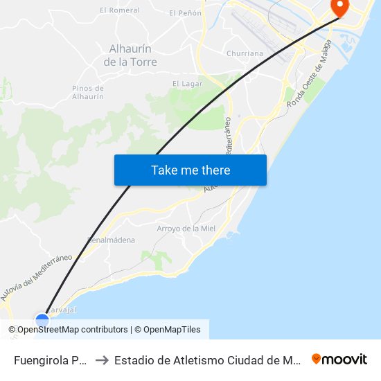 Fuengirola Park to Estadio de Atletismo Ciudad de Málaga map