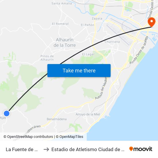 La Fuente de Mijas to Estadio de Atletismo Ciudad de Málaga map