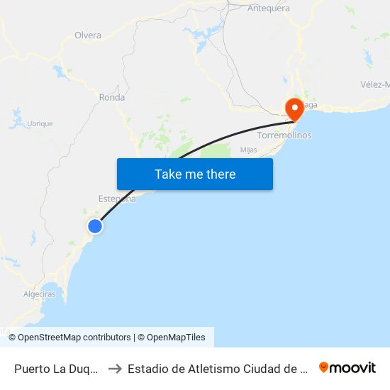 Puerto La Duquesa to Estadio de Atletismo Ciudad de Málaga map