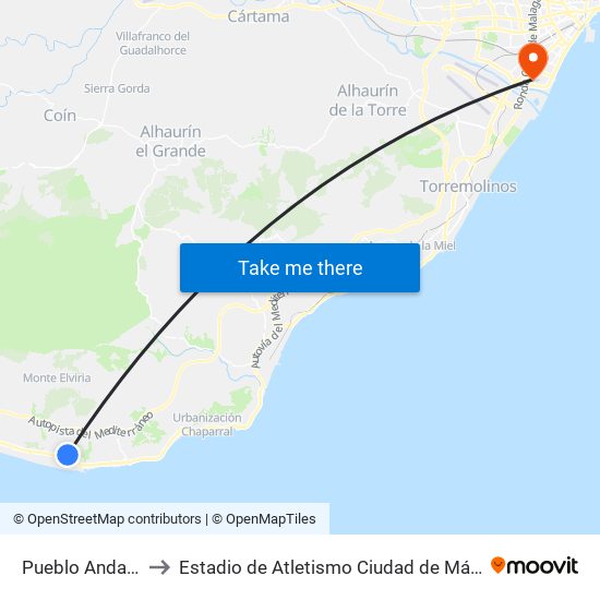 Pueblo Andaluz to Estadio de Atletismo Ciudad de Málaga map