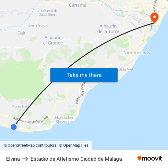 Elviria to Estadio de Atletismo Ciudad de Málaga map