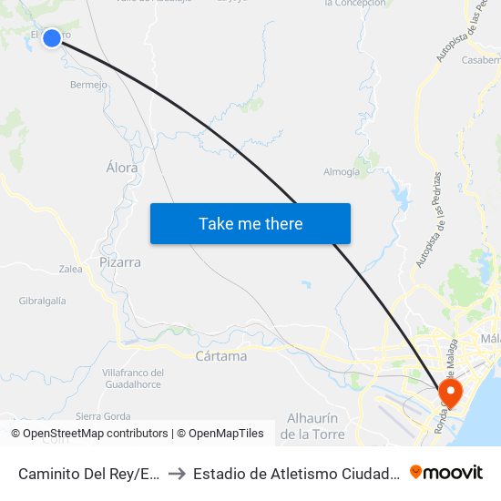 Caminito Del Rey/El Chorro to Estadio de Atletismo Ciudad de Málaga map