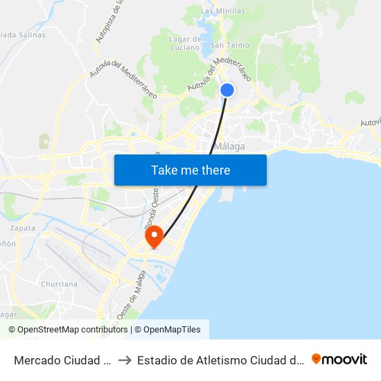 Mercado Ciudad Jardín to Estadio de Atletismo Ciudad de Málaga map