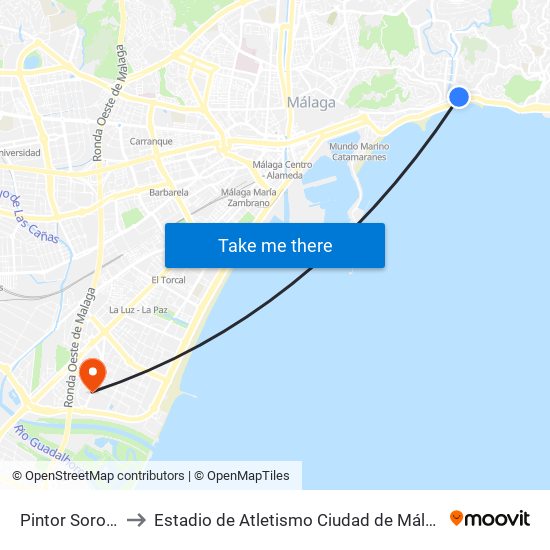 Pintor Sorolla to Estadio de Atletismo Ciudad de Málaga map