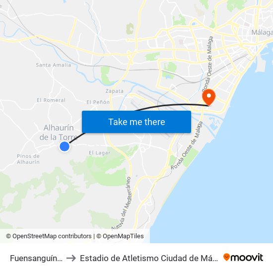 Fuensanguínea to Estadio de Atletismo Ciudad de Málaga map