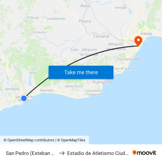 San Pedro (Esteban San Mateo) to Estadio de Atletismo Ciudad de Málaga map