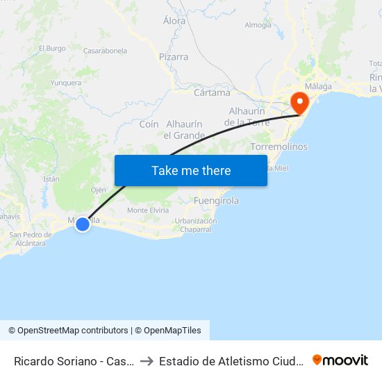 Ricardo Soriano - Casco Antiguo to Estadio de Atletismo Ciudad de Málaga map