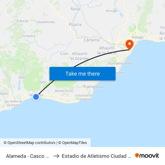 Alameda - Casco Antiguo to Estadio de Atletismo Ciudad de Málaga map