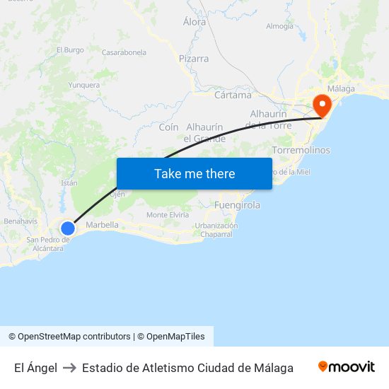 El Ángel to Estadio de Atletismo Ciudad de Málaga map