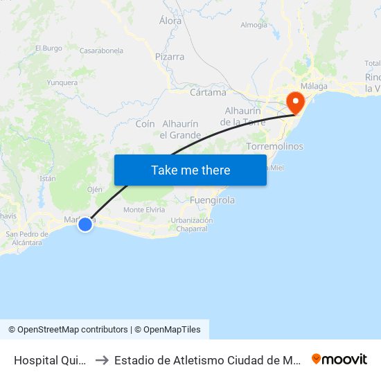 Hospital Quirón to Estadio de Atletismo Ciudad de Málaga map
