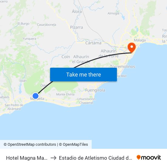Hotel Magna Marbella to Estadio de Atletismo Ciudad de Málaga map