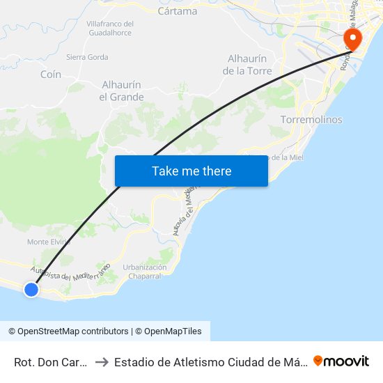 Rot. Don Carlos to Estadio de Atletismo Ciudad de Málaga map