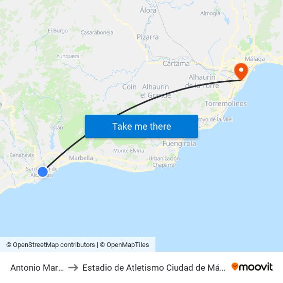 Antonio Martín to Estadio de Atletismo Ciudad de Málaga map