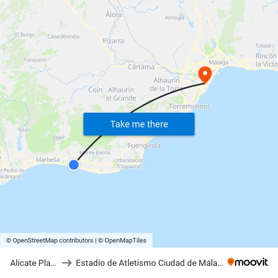 Alicate Playa to Estadio de Atletismo Ciudad de Málaga map