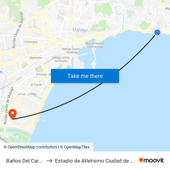 Baños Del Carmen to Estadio de Atletismo Ciudad de Málaga map